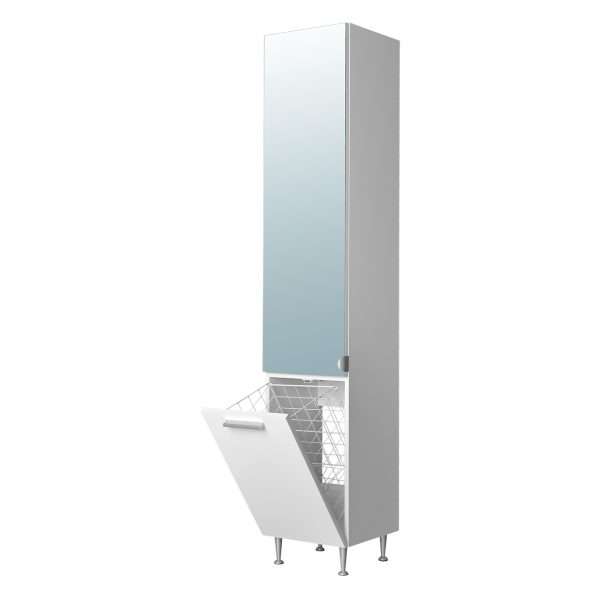 Mobilier baie - Dulap soldat cu oglinda si cos de rufe - alb - 35x170x34