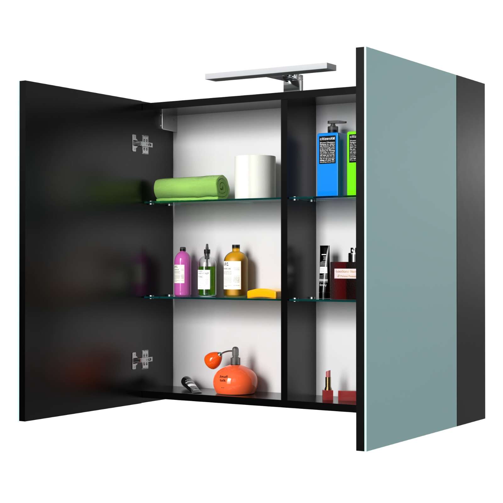 Mobilier baie - Dulap cu oglinda suspendat - negru - 80x75x12 - Crea 80