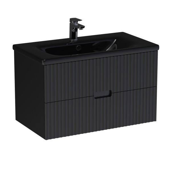 Masca lavoar baie Soft 80 cu 1 sertar negru sharp